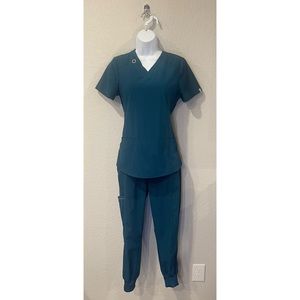 Cherokee Infinity Scrubs in Caribbean Blue - Stretch V-Neck and Tapered Joggers